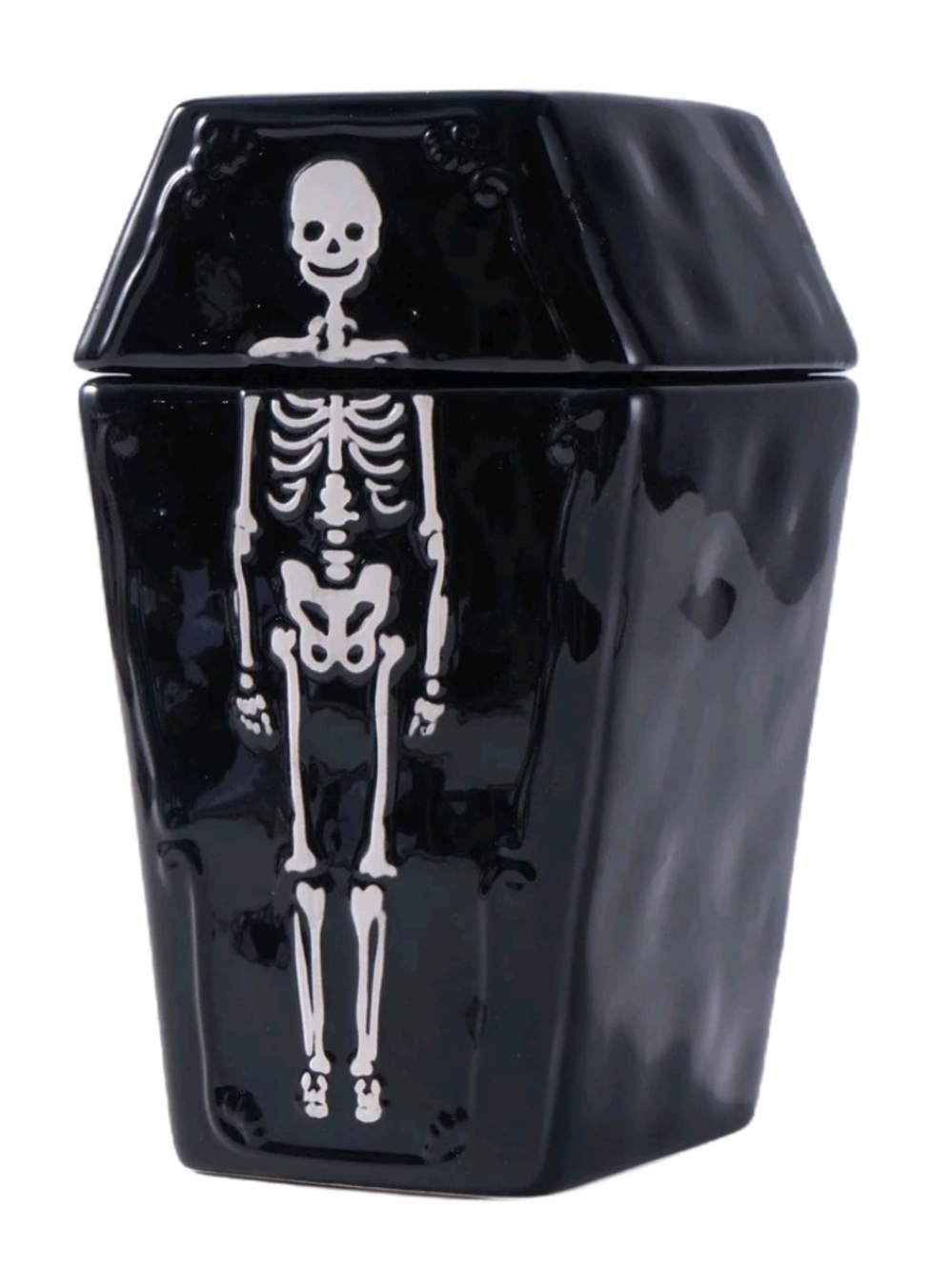 Black Skeleton Coffin Ceramic Treat Holder, NIB!